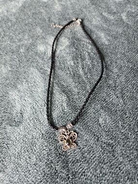 Elegant Black Cord Necklace with Silver Butterfly Pendant